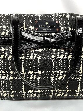 Kate Spade Bow Satchel Black White Plaid Patent Leather Boston Bag